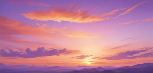 Fototapeta premium Abstract watercolor sky, soft sunset hues in orange and purple , nature, tranquil