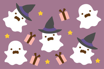 帽子をかぶったハロウィンのかわいいオバケ