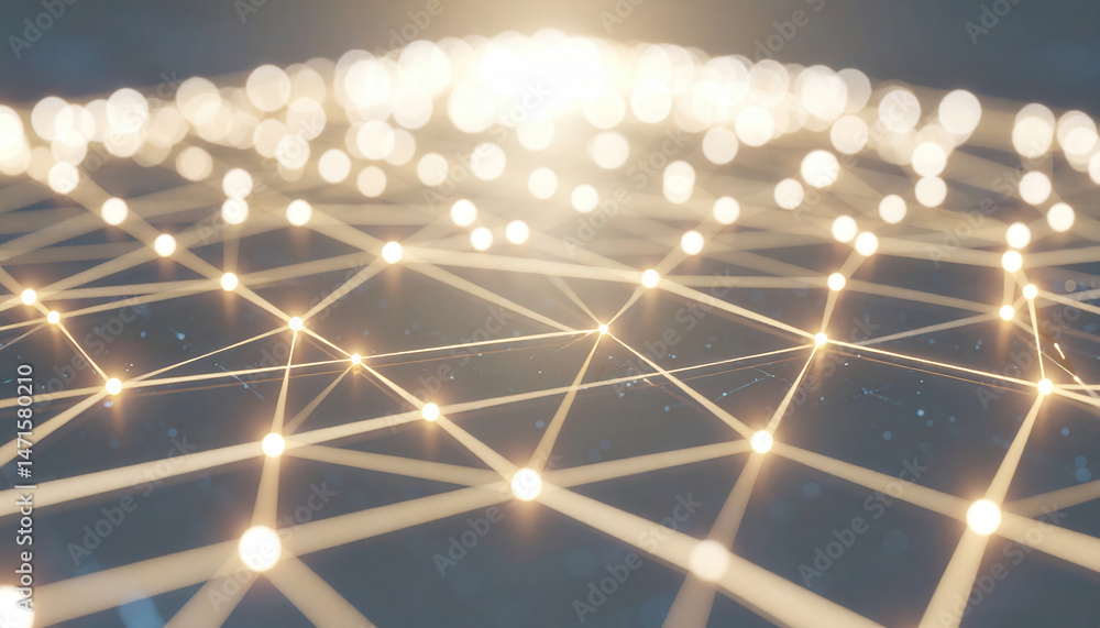 Poster digital network of gold nodes connecting upward creating vertical