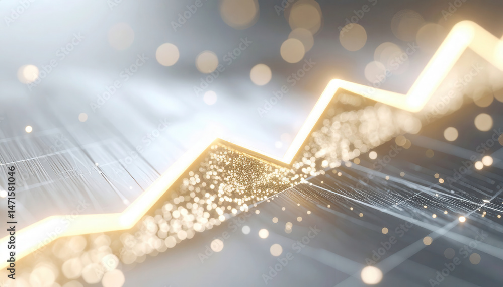 Poster golden line chart climbing upward with smooth motion and sparkling
