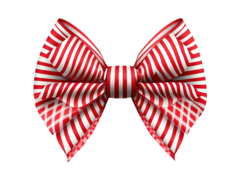 Red and white striped bow tie with geometric pattern