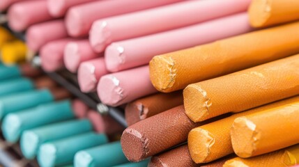Fireworks Manufacturing Concept, Close-Up of a Drying Rack Filled with Freshly Made Colorful Craft Sticks for Creative Projects