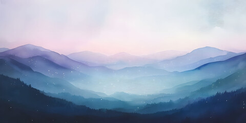 Obraz premium Serene Blue and Purple Mountain Landscape at Sunset