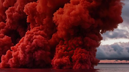 Fototapeta premium Bright red smoke. Warm tones. Smoke, Texture, Intensity