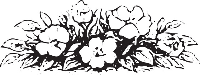 Fototapeta premium A detailed black-and-white sketch of a round floral bush, ideal for garden decor and vintage nature designs