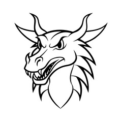 a simple close up short dragon head line art silhouette