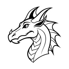 a simple close up short dragon head line art silhouette