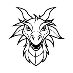 a simple close up short dragon head line art silhouette