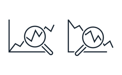 Set of analytical control charts. Arrow movement development, business decline, situation. Vector linear icon isolated on white background.