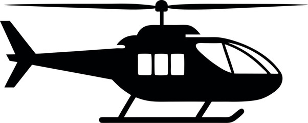 Black Helicopter Silhouette Vector - Rotor Aircraft Icon, Flying Aviation Design