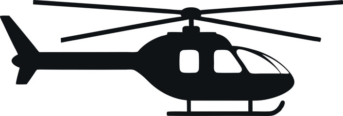 Black Helicopter Silhouette Vector - Rotor Aircraft Icon, Flying Aviation Design