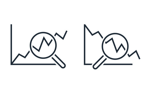 Set of analytical control charts. Arrow movement development, business decline, situation. Vector linear icon isolated on white background.