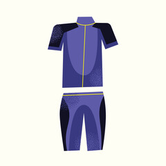 Set of cycling gear and accessories road bike, helmet, gloves, sunglasses, bottle, jersey, shorts, shoes, chain, saddle, wheels, socks. Flat vector illustration Cycling sport outdoor activity concept