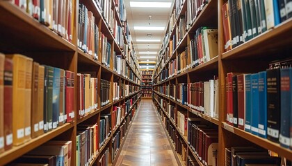 Fototapeta premium Long Aisle of Bookshelves in a Library