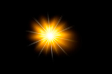 Fototapeta premium Orange radial sunlight with flare effect on black background. This image can be used like real sun light for beautiful on outdoors photos by screen categories in blend modes of photoshop.