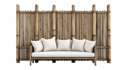Bamboo pole screen section, patio divider, natural bamboo tied vertically, tropical vibe, photorealistic image, isolated on transparent  background
