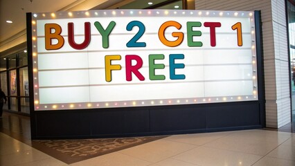 Buy 2 Get 1 Free Promotional Label Design Minimal Style Bold Typography Retail Marketing