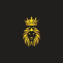 Obraz premium Golden Lion with Crown, The lion king with a golden crown on his head as a symbol of power and luxury.