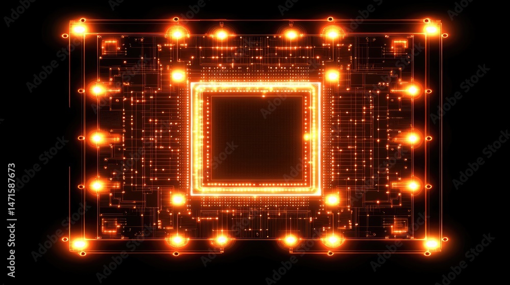 Aufkleber glowing orange circuitry depicts a central processing unit, illuminated from within