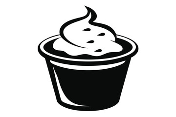 Silhouette of a cup reveals creamy topping with seed details in stark contrast