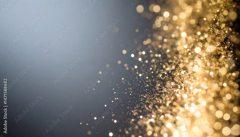 Poster gold particles floating upward along vertical axis with clean