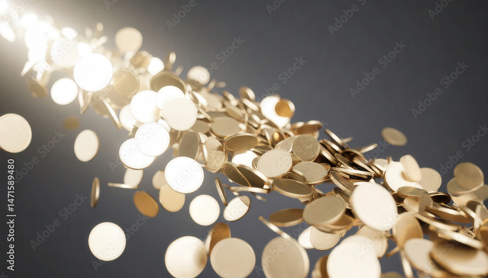 Poster multiple gold coins spiraling upward vortex motion with trailing