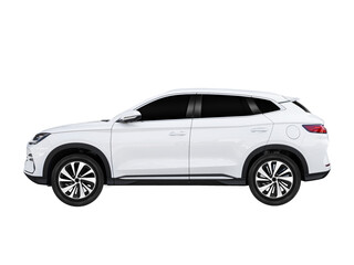 SUV electric car side view Isolated transparent background.