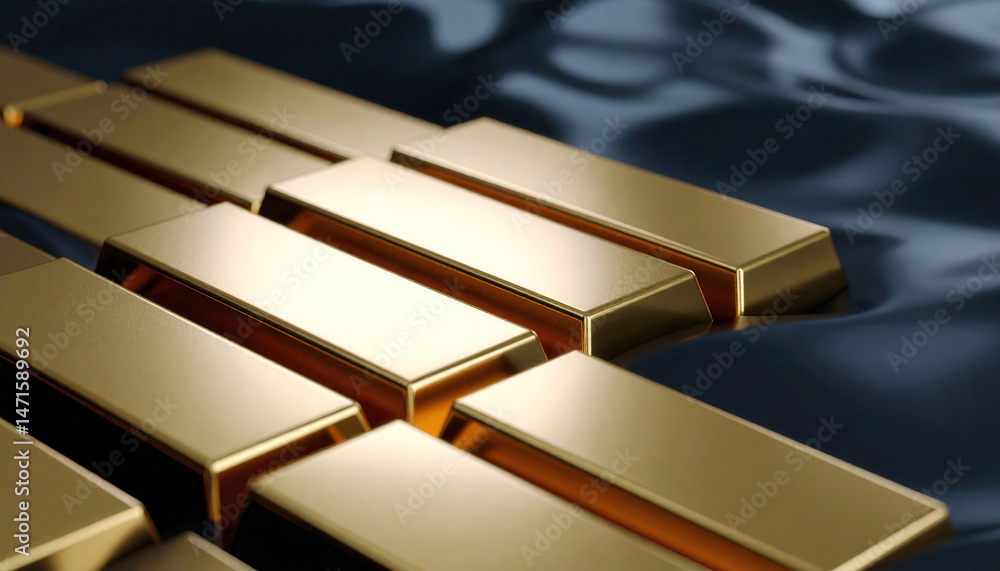 Poster golden bars stacked dark fabric with soft light creating calm mood