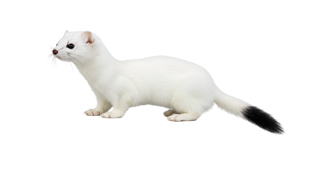 Stoat in Winter Coat on Snowy Terrain