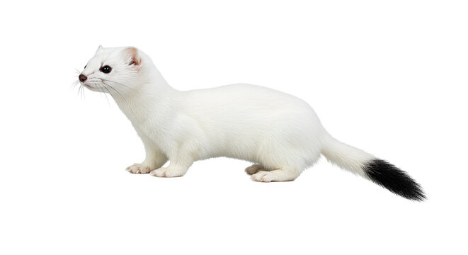 Stoat in Winter Coat on Snowy Terrain