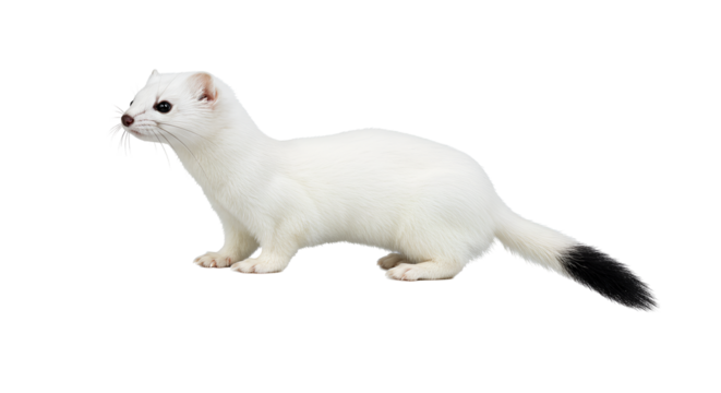 Stoat in Winter Coat on Snowy Terrain