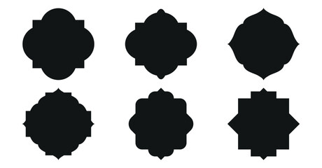 Set of Islamic shape illustration design blank Islamic shape.  Arabian Muslim shape arch. Ramadan Kareem silhouette icon. Mosque gate. Islamic arabesque pattern. 