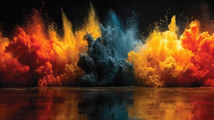 Fototapeta premium Vibrant Orange Blue and Teal Color Explosion Abstract Background Image
