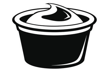 Monochromatic style cup holds overflowing contents of creamy texture, set against blank background