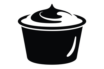 Black silhouette shows a cup filled with delicious dessert, with a swirl design