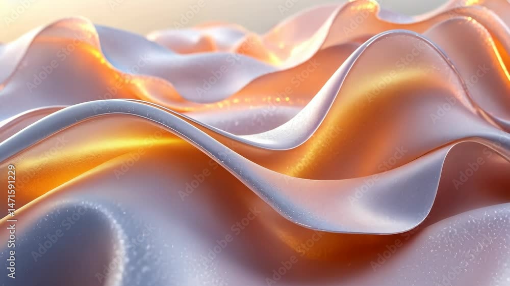 Poster smooth orange fabric waves with shimmering texture and light create serene atmosphere