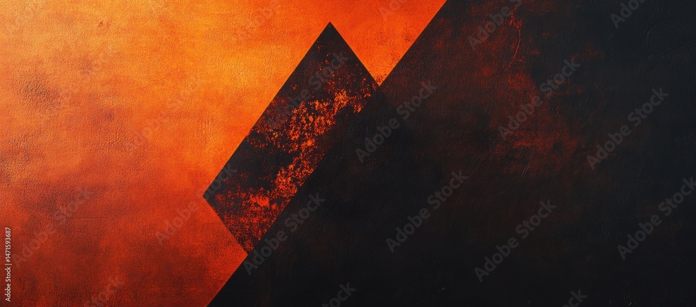 Poster an abstract design featuring orange background with two dark triangles overlapping