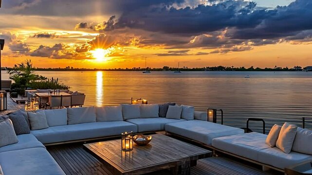 Luxury Waterfront Sunset:  Serene Evening on a Private Dock