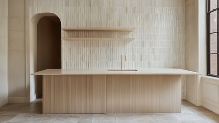 Modern, light-toned kitchen design with minimalist features.