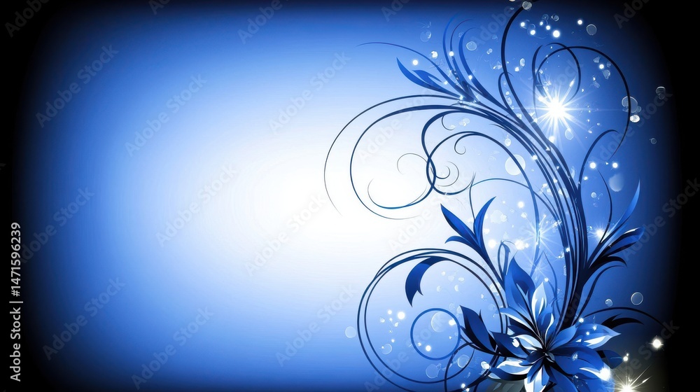 Aufkleber elegant blue floral design with swirls and sparkles set against a soft gradient background for artis