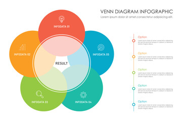 Venn diagram infographic chart template for business 3, 4, 6 parts, options, presentation with venn diagram elements vector illustration.