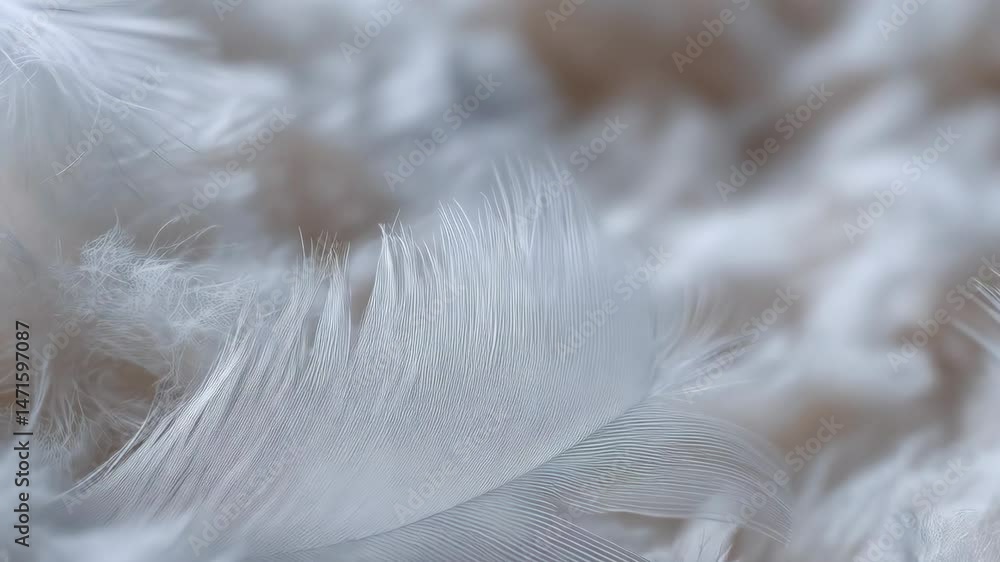 Poster close up captures of soft white feathers, showing delicate texture and fluffy appearance suitable fo