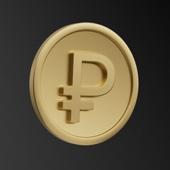 Ruble. Monetary sign Ruble. 3d illustration. Gold coin Ruble. Currency. Finance. Russian money