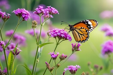 Butterfly on Purple Flowers &ndash; Vibrant Garden Macro Nature Photography