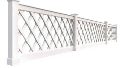 Section of decorative lattice fence topper extension, adds height and style to privacy fence, transparent  vinyl, hyperrealistic rendering, isolated on transparent  background