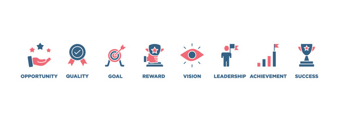 Encourage banner web icon vector illustration concept with icon of opportunity, quality, goal, reward, vision, leadership, achievement, success