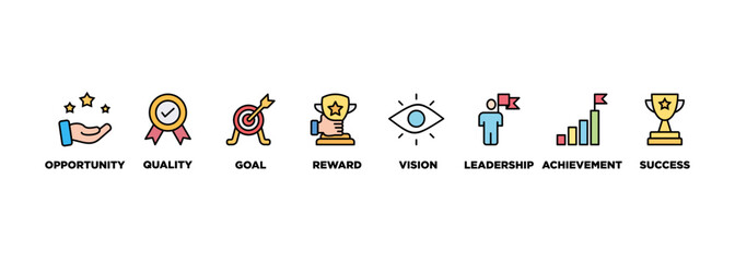 Encourage banner web icon vector illustration concept with icon of opportunity, quality, goal, reward, vision, leadership, achievement, success