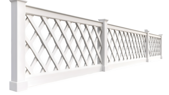 Section of decorative lattice fence topper extension, adds height and style to privacy fence, transparent  vinyl, hyperrealistic rendering, isolated on transparent  background