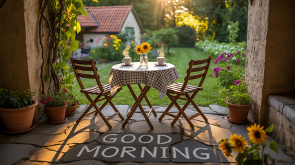 Morning sunlight on an outdoor breakfast nook