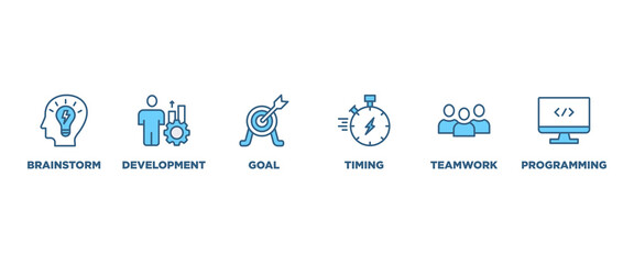 Hackathon banner web icon vector illustration concept for design sprint-like social coding event with icon of brainstorm, development, programming, timing, speed, teamwork, and goal